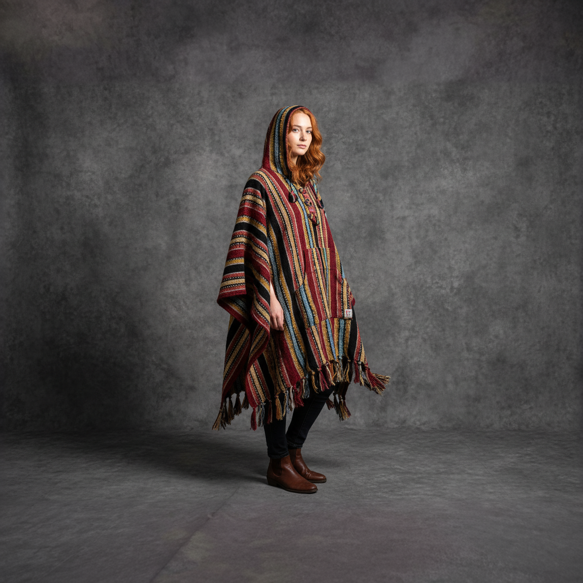 Poncho square "Burgundy Sunset"