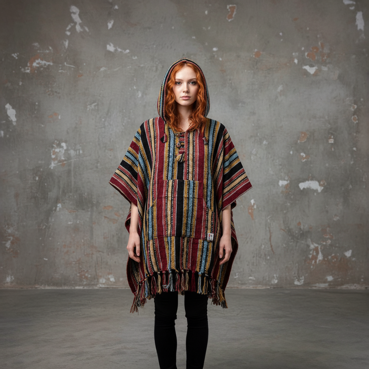 Poncho square "Burgundy Sunset"
